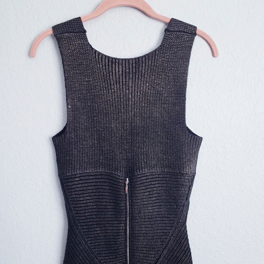 Mara Huffman Black Metallic Knit Ribbed Bodycon Dress with‎ Zipper Details - Picture 9 of 10
